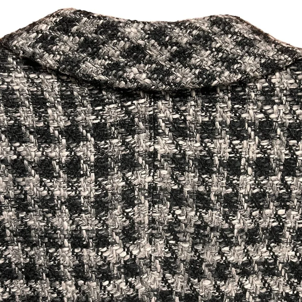 Black &‎ White Houndstooth Tweed Wool Blend Asymmetric Jacket Womens Size M